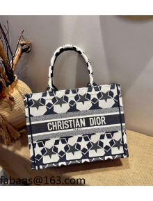 Dior Medium Book Tote Bag in White and Black Star Embroidery 2021 120201