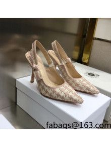 Dior J'Adior Slingback Pumps 9.5cm in Cotton Embroidery with Micro Houndstooth Light Pink 2021  
