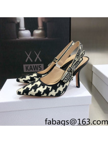 Dior J'Adior Slingback Pumps 9.5cm in Cotton Embroidery with Micro Houndstooth Black/White 2021  