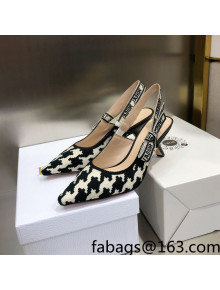 Dior J'Adior Slingback Pumps 6.5cm in Cotton Embroidery with Micro Houndstooth Black/White 2021  
