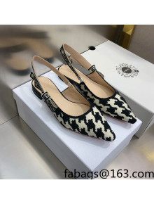 Dior J'Adior Slingback Ballerina Flat in Cotton Embroidery with Micro Houndstooth Black/White 2021  