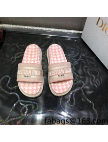 Dior Dway Slide Sandals in Light Pink Cotton Embroidery with Micro Houndstooth 2021 26