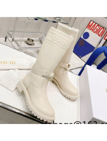 Dior D-Major Calf-High Boots in White Embossed Calfskin 2021 29