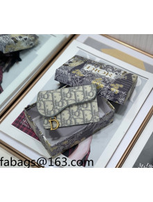 Dior Saddle Flap Card Holder Wallet in Grey Dior Oblique Jacquard 2022