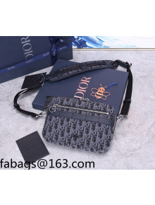 Dior Men's Safari Messenger Bag in Black and Grey Dior Oblique Jacquard 2022 93307 04