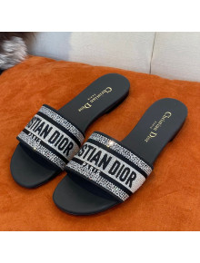 Dior Dway Flat Slide Sandals in Crystal Embroidery Black 2022 032541
