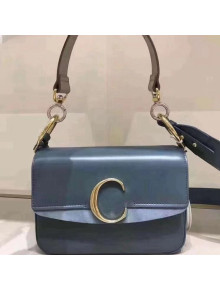 Chloe Shiny & Suede Calfskin Small Chloe Double Carry Bag Blue 2019