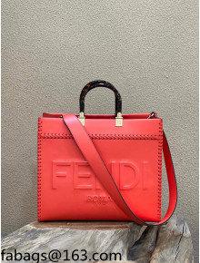 Fendi Sunshine Medium Shopper Tote Bag with Braided Trim Red 2022 8535