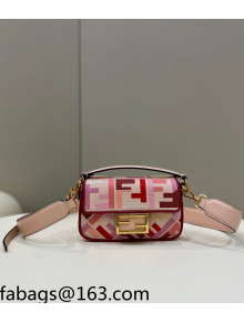 Fendi Mini Baguette Bag in FF Embroidered Canvas Pink/Red 2022 0159