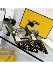 Fendi Colibrì Medium Heel Slingback Pumps 5.5cm in Velvet FF Mesh Green 2022