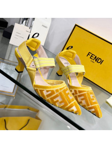 Fendi Colibrì Medium Heel Slingback Pumps 5.5cm in Velvet FF Mesh Yellow 2022