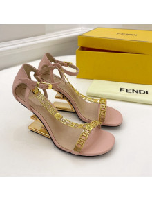 Fendi First F Calfskin Heel 8.5cm Sandals with Logo Chain Pink 2022 
