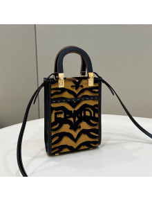 Fendi Sunshine Mini Shopper Tote Bag in Tiger Jacquard Fabric Black/Yellow 2022 8538