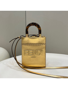 Fendi Sunshine Mini Shopper Tote Bag in Laminated Leather Gold 2021 8376