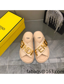 Fendi Fendigraphy Leather Lettering Flat Slide Sandals Pink 2022 032239