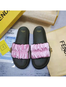 Fendi Feel Satin Drawstring Flat Slide Sandals Pink 2022 032240