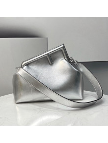 Fendi First Medium Metallic Leather Bag Silver 2021 80018L
