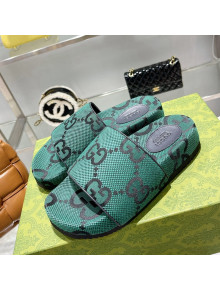 Gucci Maxi GG Canvas Flat Slide Sandals Green 2021 52