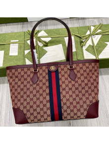 Gucci Ophidia GG Canvas Medium Tote Bag with Web 631685 Beige/Burgundy 2021