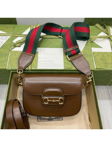 Gucci Horsebit 1955 Mini Bag with Green and red Web Strap 658574 Brown 2021