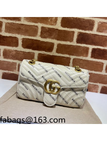 Gucci x Balenciaga Print  Leather GG Marmont Small Shoulder bag 443497 White 2022  
