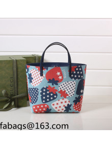 Gucci Children's GG Canvas Tote Bag with Strawberyy Print 410812 Blue 2022 22