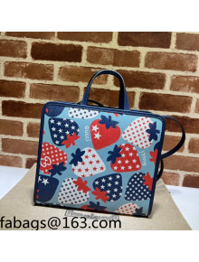 Gucci Children's GG Canvas Tote Bag with Strawberry Print 630542 Blue 2022 28