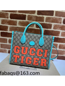 Gucci Tiger Print GG Canvas Small Tote bag ‎659983 Beige/Red/Blue 2022