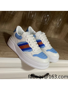 Gucci Snakeskin Embossed Leather Sneaker with Web Blue 2022