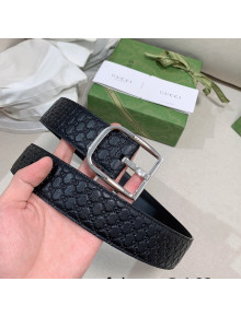 Gucci GG Leather Belt 4cm with Sqaure Buckle Black 2022 02