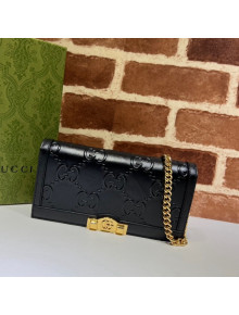 Gucci GG Leather Wallet with Chain 676155 Black 2022