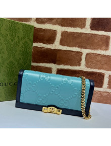 Gucci GG Leather Wallet with Chain 676155 Blue 2022