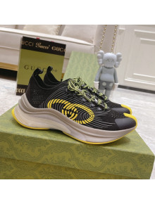 Gucci Run Sneakers in Interlocking G Knit Fabric Black/Yellow 2022 032544