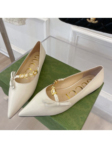 Gucci Leather Ballet Flat with 'GUCCI' Bow White 2022