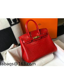 Hermes Birkin 30cm Bag in Crocodile Embossed Calf Leather Chinese Red/Gold 2021 