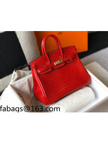 Hermes Birkin 25cm Bag in Crocodile Embossed Calf Leather Chinese Red/Gold 2021 