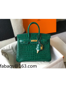 Hermes Birkin 25cm Bag in Crocodile Embossed Calf Leather Emerald Green/Gold 2021 