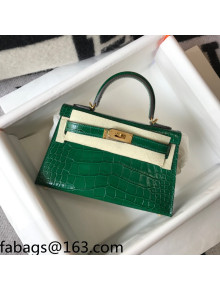 Hermes Kelly Mini Bag 19cm in Crocodile Embossed Calf Leather Emerald Green/Gold 2021 