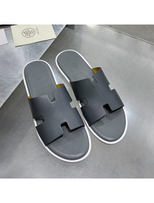 Hermes Men's Izmir Smooth Leather Flat Slide Sandals Grey 2021 49