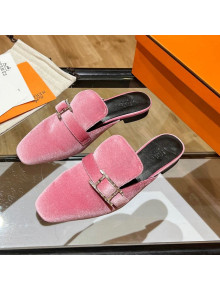 Hermes Velvet Buckle Flat Slide Sandals Pink 2022 15