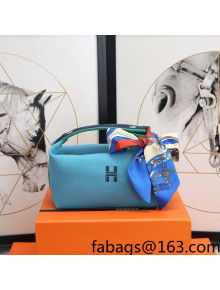 Hermes Trousse Bride-A-Brace Canvas Case/Top Handle Bag Turq Blue 2022