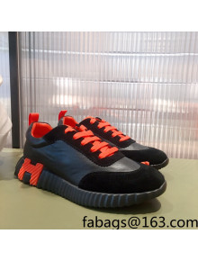 Hermes Bouncing Calfskin and Suede Sneakers Black/Orange 2022 032570