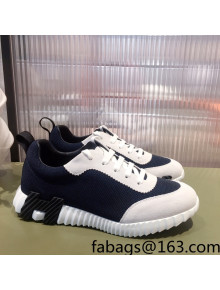 Hermes Bouncing Technical Canvas and Suede Sneakers White/Navy Blue 2022 032563