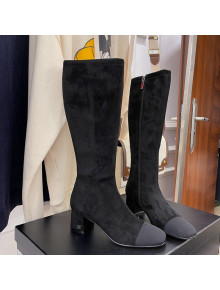 Chanel Suede Calf-High Boots 5cm Black 2021 111045
