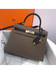 Hermes Kelly 28cm Epsom Leather Bag Etoupe/Black(Gold Hardware)