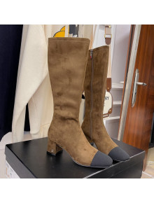 Chanel Suede Calf-High Boots 5cm Brown 2021 111046