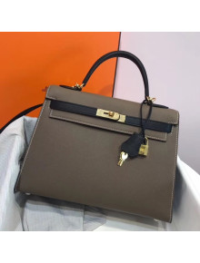 Hermes Kelly 32cm Epsom Leather Bag Etoupe/Black(Gold Hardware)