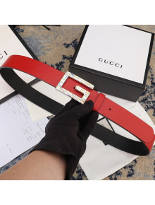 Gucci Leather Belt with Square G Buckle 550106 34MM Red 2019
