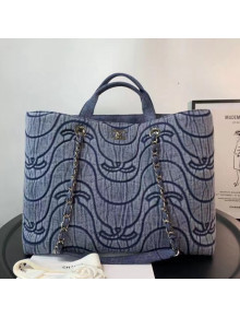 Chanel Washed Denim CC Wave Shopping Bag Gray 2021