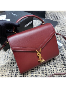 Saint Laurent Cassandra Top Handle Medium Bag in Grained Calfskin Leather 578000 Burgundy 2020